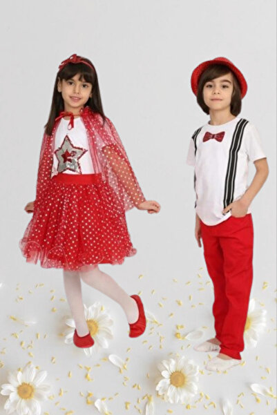 NACAR STYLİSH Kız Erkek Çocuk 23 Nisan Okul Gösteri Kıyafeti Pantolon Etek Ts...