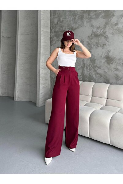 Genel Markalar Kore Model Bordo Palazzo Pantolon