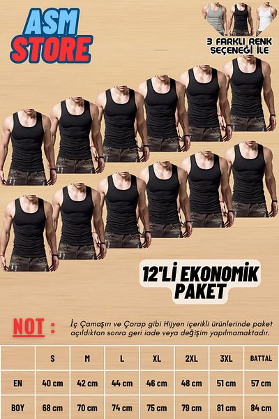 Akpınar 12 Pack Advantageous Men's Combed Cotton Undershirts - Long Lasting and Durable