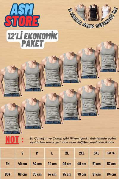 Akpınar 12 Pack Advantageous Men's Combed Cotton Undershirts - Long Lasting and Durable