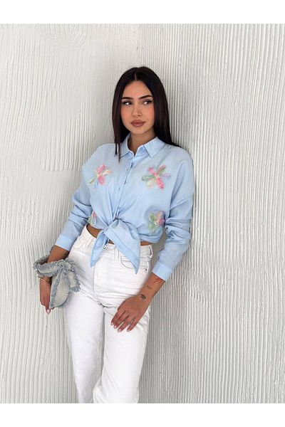 FancyWorld Cămașă din bumbac brodat cu modele florale