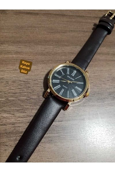 Brality Retro Women Wrist Watch Vintage Oval Square Model with Gold Case and Dark Coffee Band