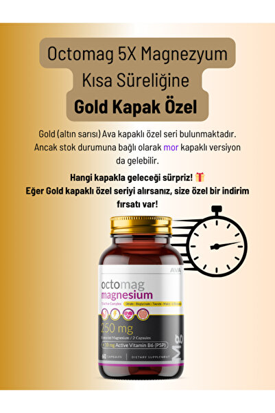Octomag X5 Ava Magnezyum 250mg Complex 60 Bitkisel Kapsül Malat Sitrat Taurat Bisglisinat Treonat B6