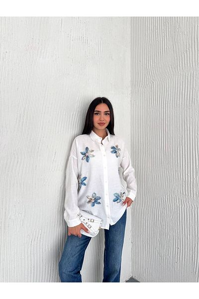 FancyWorld Cămașă din bumbac brodat cu modele florale