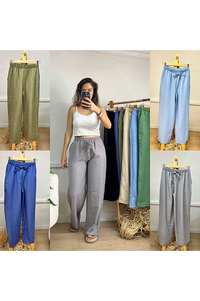 GLİA Lace-Up Wide Leg Linen Trousers