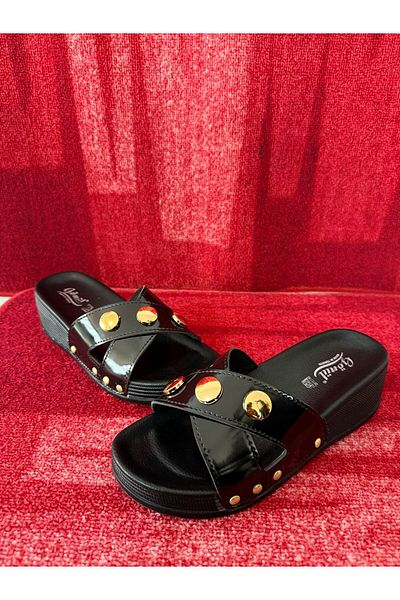 GÖNÜL High Heel Cross Slippers Black