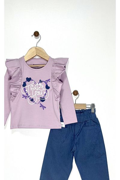 Kocaman Bebe Girl's Trouser Suit with Heart Ruffle Detail