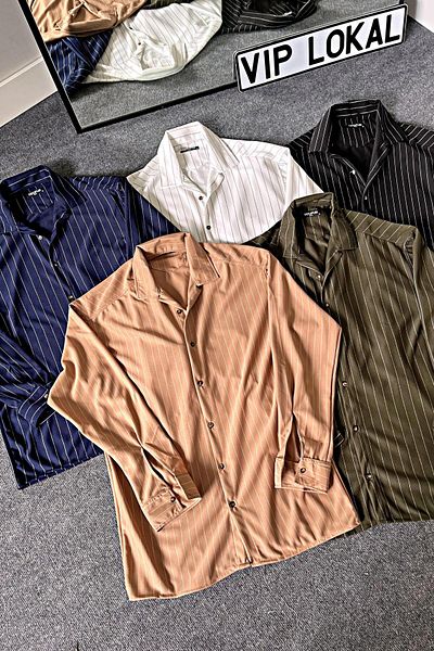 VİP LOKAL Πουκάμισο κρεπ ριγέ Lycra Khaki