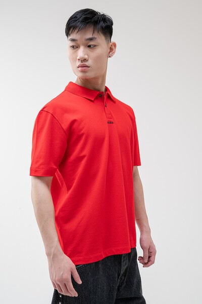 HUGO Men's Relaxed Fit Polo Neck Cotton Short Sleeve Red Polo Neck T-Shirt 50...