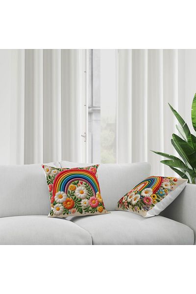 Şah Dekor Model de broderie cu perforare, imprimat digital, model curcubeu, cu tematică de toamnă, pernă din 2 piese - husă de pernă
