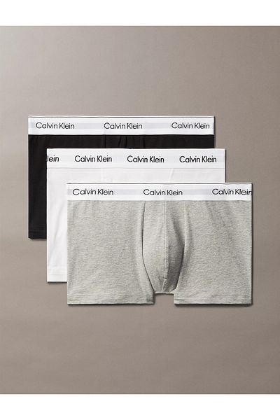 Calvin Klein Pánské bavlněné boxerky Regular Fit s logem a elastickým pasem 3-balení černo-bílo-šedé LV00NB4286-MP1