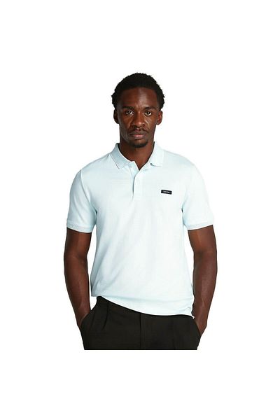 Calvin Klein Men's Polo Neck Button Closure Calvin Klein Written Turquoise Polo Neck T-Shirt K10K 114141 -Chj