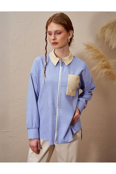 KYR Μπλούζα Seersucker με κλείσιμο με φερμουάρ Airman Blue