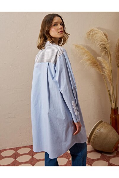 Kayra Nervür Dikişli Poplin Tunik Mavi