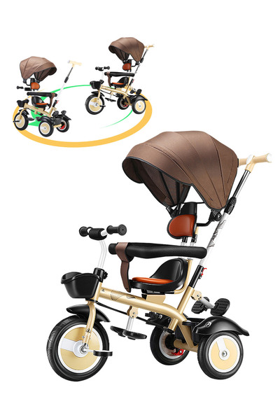 Ma Baby دراجة ثلاثية العجلات 4 في 1 للأطفال، مقعد قابل للطي والدوران في اتجاه...