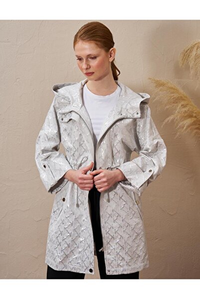 Kayra Bel Büzgülü Jakarlı Trençkot Gri