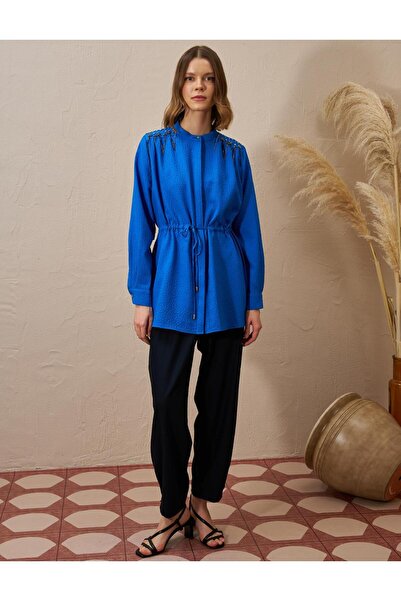Kayra Bel Büzgülü Gofreli Tunik Kobalt Mavi