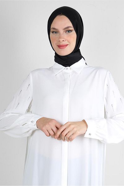 Alvina STONE PRINTED ASYMMETRIC CUT SHIRT TUNIC 43505