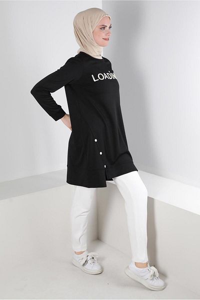 Alvina 43348 Model Text Printed and Button Detailed Tracksuit Tunik