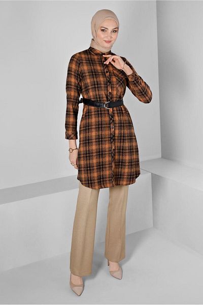 Alvina BELTED PLAID PATTERNED TUNIC 43458