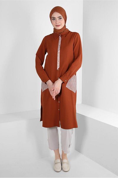 Alvina LONG TUNIC WITH STRIP DETAIL BUTTON 43636