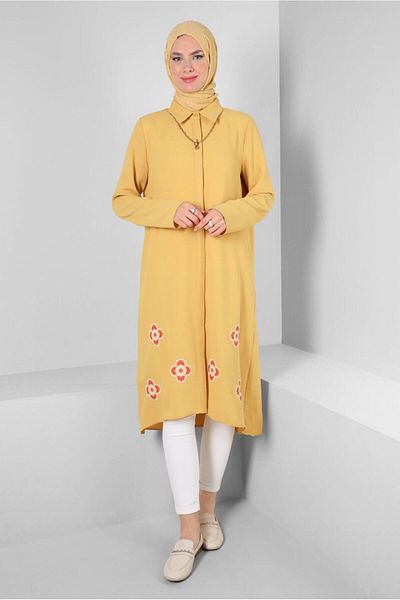 Alvina Long Tunic - Floral Pattern, Shirt Collar, 43790
