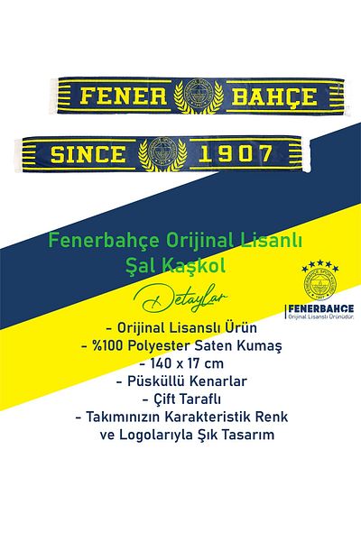 Fenerbahçe Γνήσιο Αδειοδοτημένο Κασκόλ Σατέν Σάλι Από το 1907
