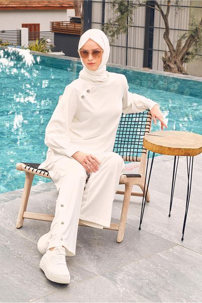 Alvina Stone Detail Buttoned Double Pant Suit 43727