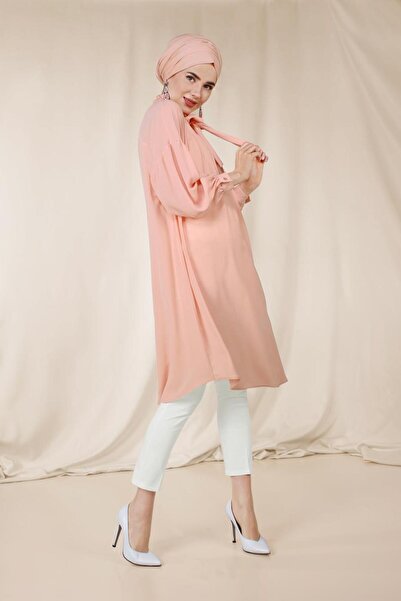 Alvina Lace-Up Tunic with Balloon Sleeves and Collar 4111