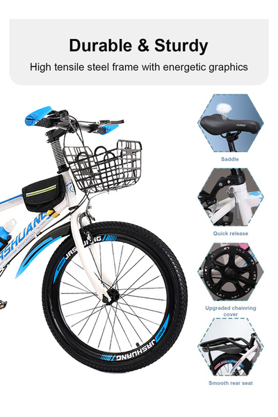 Ma Baby Mountain Bike 24 Inch, 7 Speed Dual Disc Brake Bicycle, for 6-18 Years Boys and Girls