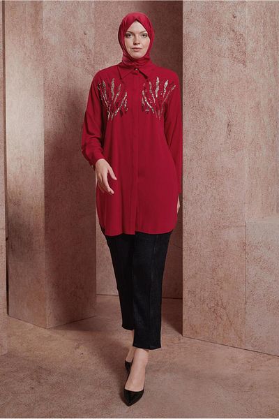 Alvina Shirt Collar Sequin Detailed Tunic 44569