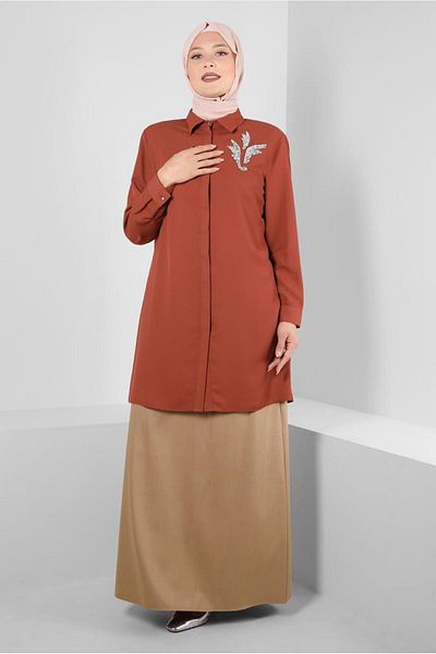 Alvina Stone Detailed Shirt Collar Tunic 20233