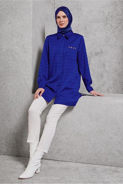 Alvina 45230 Model Jacquard Satin Tunic