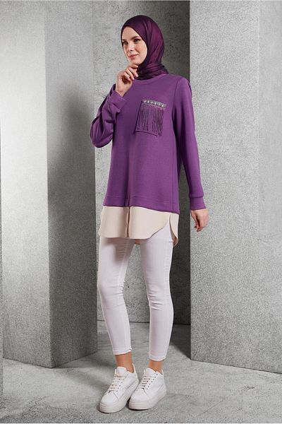 Alvina 45153 Model Garnished Tracksuit Tunic