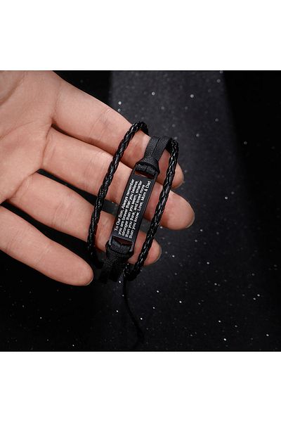 Tesbihane Multi-Layer Genuine Leather Design Men's Bracelet with Steel Plate with Advisory for Boys and Children
