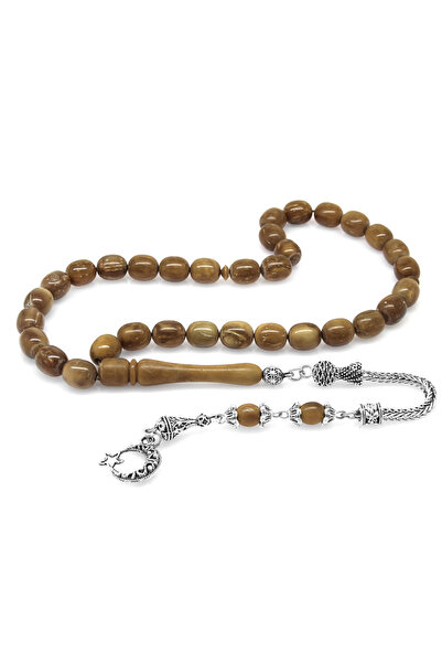 Tesbihane Kararmaz Metal Ayyıldız Püsküllü Tombul Kapsül Kesim Kahverengi Kuka Tesbih