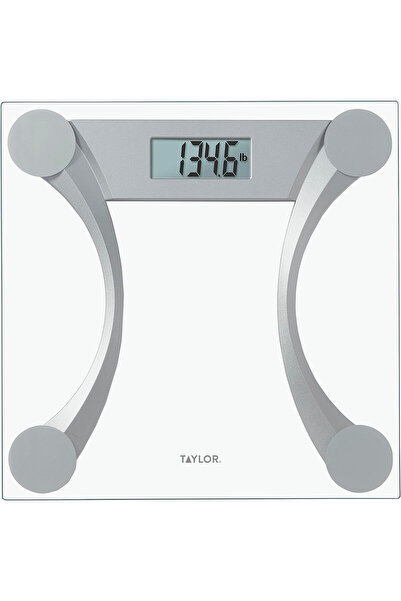 Taylor 400 Lb. Capacity Clear Glass Digital Bathroom Scale with Metallic Acce...