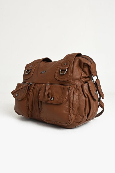 yuzuco Geantă de umăr cu mai multe compartimente din piele artificială bretea...