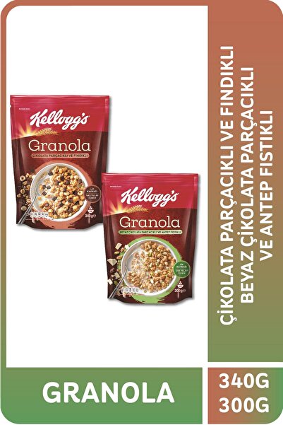 Kellogg's Granola Çikolata Parçacıklı Fındıklı 340 G Ve Antep Fıstıklı Beyaz Çikolatalı 300 G