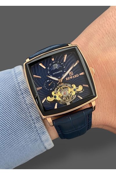 Reward Original 2 Year Warranty Automatic Mechanism Functions Active Leather Band Men's Wristwatch