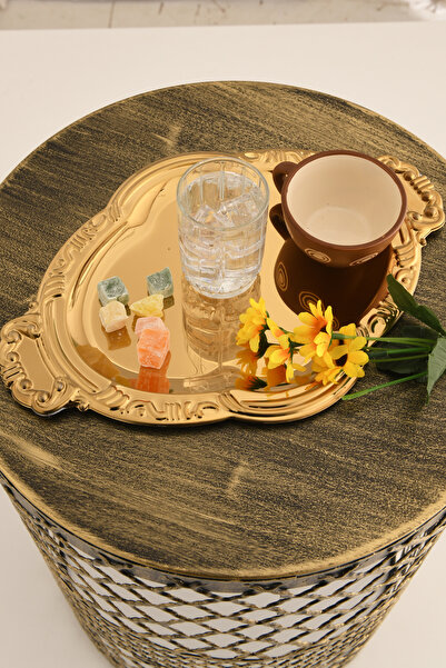 AKSESUAR EVRENİ Elvir Paslanmaz Osmanlı Desen Sunum Tepsisi Gold 1 Adet