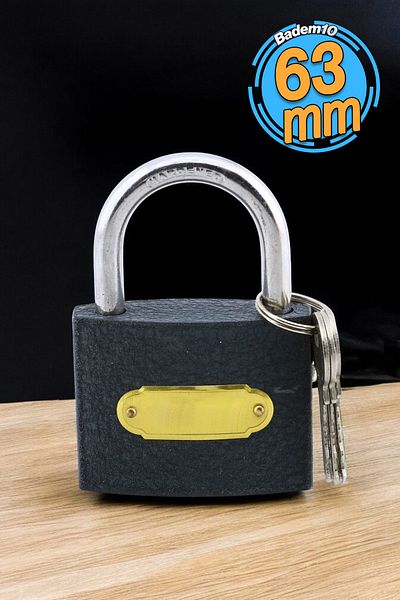 Badem10 Padlock Gray 63 mm 3 Key Ring Workplace Shutter Door Crate Lock Gray Color Tosba Lock