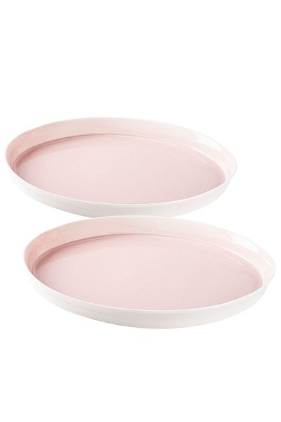 Tantitoni Space Pink Porcelain Double Pit Food Plate Set 16.8cm