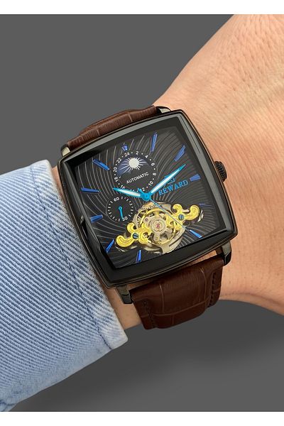 Reward Original 2 Year Warranty Automatic Mechanism Functions Active Leather Band Men's Wristwatch