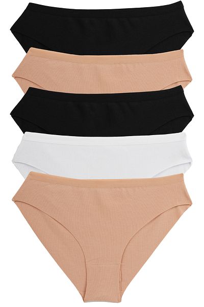Nicoletta Γυναικεία κιλότα 5 Πακέτα Laser Cut Βαμβακερή Interlock Lycra MIXCOLOR