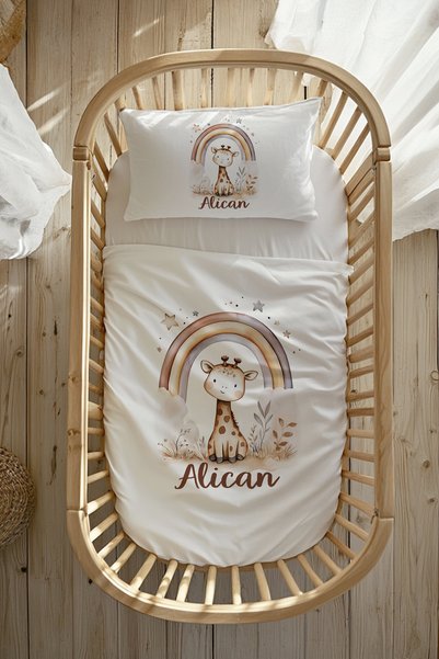 Astral Baby %100 Pamuk Saten Isme Özel Isimli Anne Yanı Beşik Nevresim Takımı...