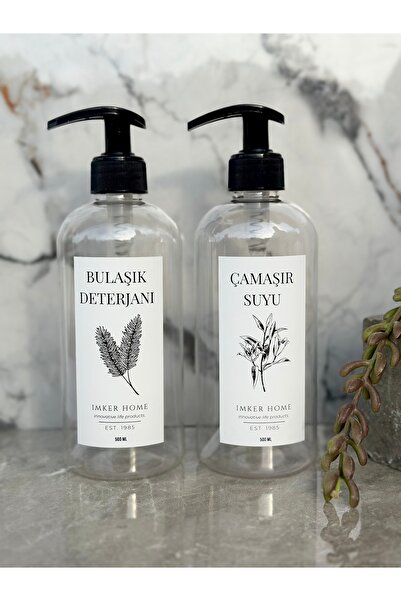 IMKER HOME Bulaşık Deterjanı Çamaşır Suyu Etiketli Plastik Şişe 2li Mutfak Ba...