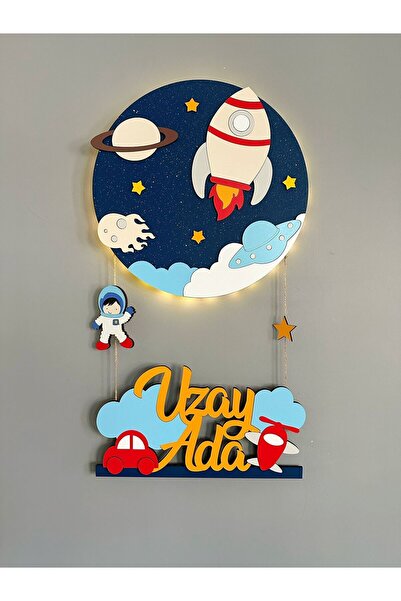 Atölye Selçukum Uzay Temalı Ahşap Bebek Kapı Süsü