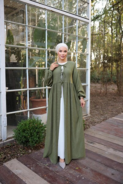 H HİJAB CENTER ضوء كاكي الخصر مجمعة 3 قطعة الحجاب كيمونو 8024