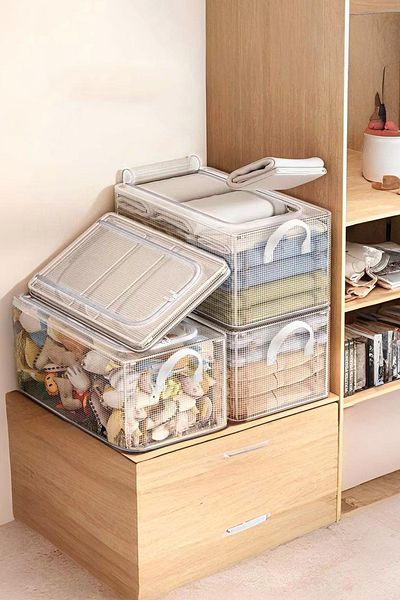 SER&YAT 4 Pieces Transparent Steel Frame Zippered Storage Box 45X30X20 Tensioner Storage Organizer